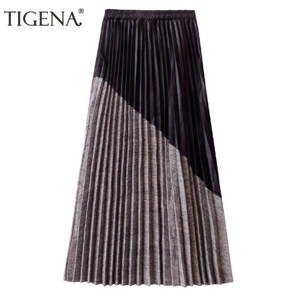 tigena new arrivals patchwork suede pleated skirts women 2019 autumn winter high waist vintage plaid long maxi skirt female, Black
tigena new arrivals patchwork suede pleated skirts women 2019 autumn winter high waist vintage plaid long maxi skirt female, Black