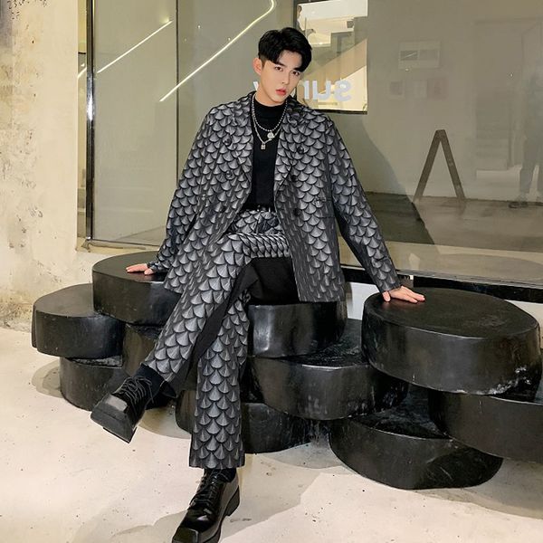 men 2pcs suits sets male shell print double breasted casual splice suit coat blazer jacket pant stage clothes, White;black
men 2pcs suits sets male shell print double breasted casual splice suit coat blazer jacket pant stage clothes, White;black