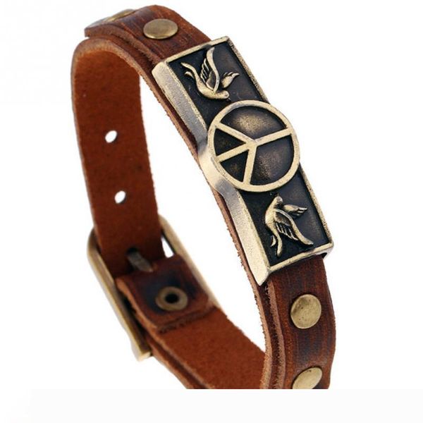 men retro punk peace symbol handmade faux cowhide bracelet fashion simple adjustable bracelet, Golden;silver
men retro punk peace symbol handmade faux cowhide bracelet fashion simple adjustable bracelet, Golden;silver