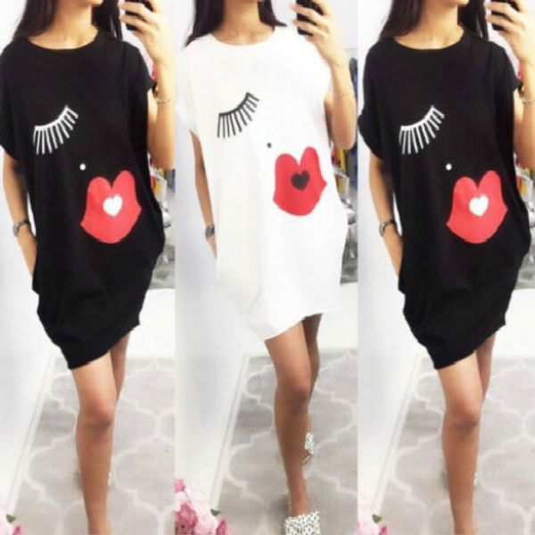 women summer boho lips midi dress loose casual beach shirt dresses short sleeve o neck fashion soft sundress, Black;gray
women summer boho lips midi dress loose casual beach shirt dresses short sleeve o neck fashion soft sundress, Black;gray
