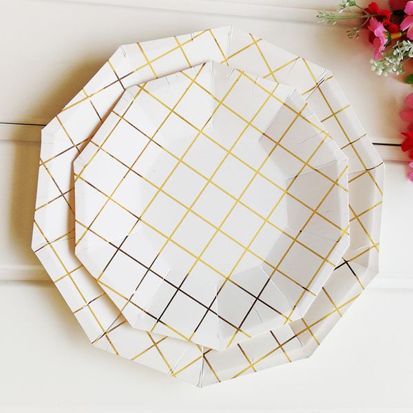 disposable paper plates delicate grid gold foil birthday party disposable plate fruit plate cake tray tableware birthday supplie 
disposable paper plates delicate grid gold foil birthday party disposable plate fruit plate cake tray tableware birthday supplie
