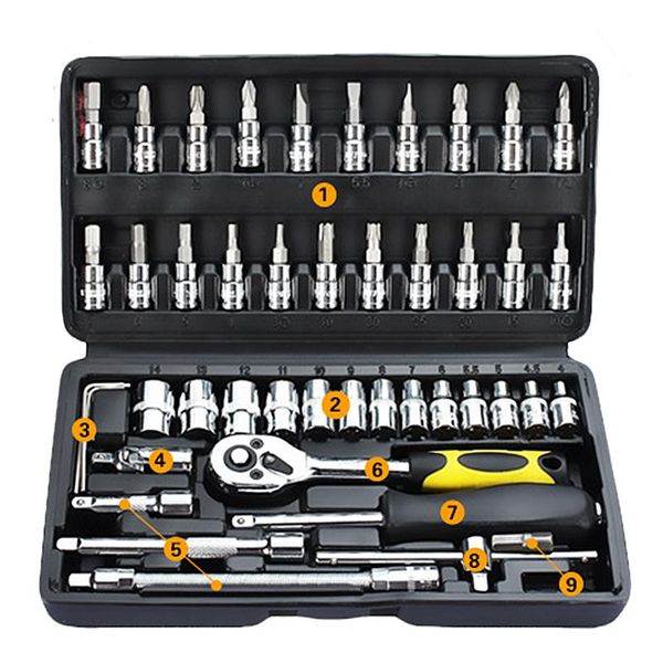 46pcs авто автомобиль мотоцикл ремонт инструмент храповой ключ привод гнездо комплект с пластиковым ящиком для хранения инструментов
46pcs авто автомобиль мотоцикл ремонт инструмент храповой ключ привод гнездо комплект с пластиковым ящиком для хранения инструментов