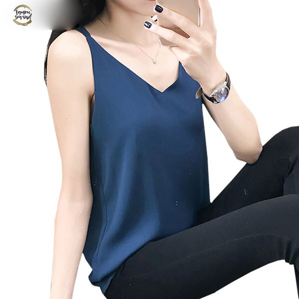 ank summer women 2019 new korean style sleeveless camisoles v-neck spaghetti ladies tanks for female, White 
ank summer women 2019 new korean style sleeveless camisoles v-neck spaghetti ladies tanks for female, White