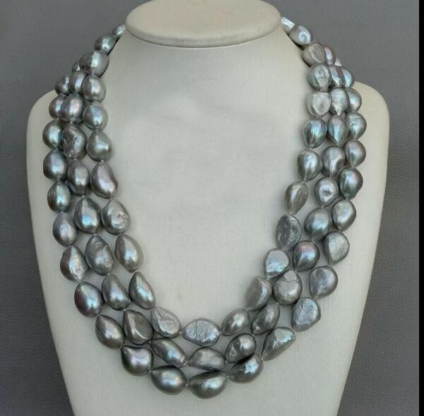 3 strands 12x13mm gray baroque pearl 3 rows necklace natural freshwater pearl woman jewelry 35cm 43cm 17'' 14'', Golden;silver
3 strands 12x13mm gray baroque pearl 3 rows necklace natural freshwater pearl woman jewelry 35cm 43cm 17'' 14'', Golden;silver
