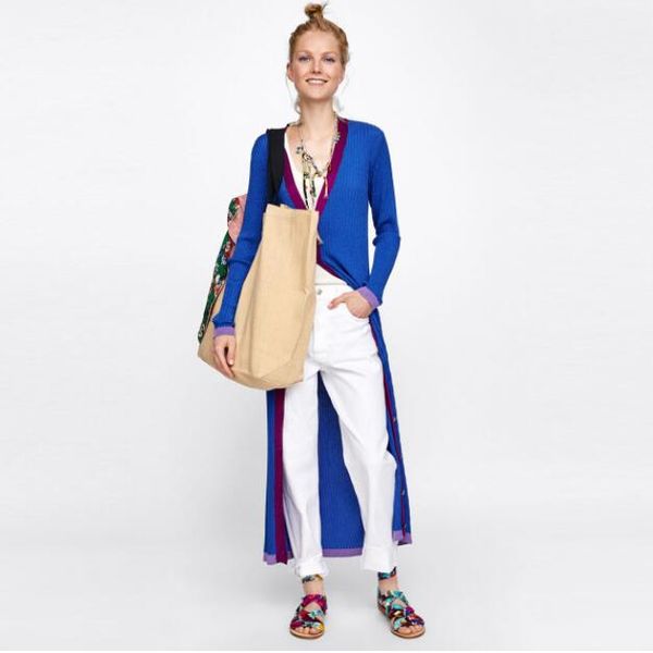 a16 fashion long sleeve v-neck contrast stitching ribbed single-breasted knit long cardigan, White 
a16 fashion long sleeve v-neck contrast stitching ribbed single-breasted knit long cardigan, White