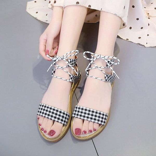 women sandals 2020 plaid lace up flat sandals open toe beach shoes women bohemia summer casual sandalia feminina, Black
women sandals 2020 plaid lace up flat sandals open toe beach shoes women bohemia summer casual sandalia feminina, Black