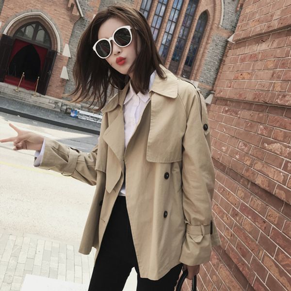 new korean edition windswear short style coat shoulder badge fasten belt cuff windbreaker female trenchs women, Tan;black
new korean edition windswear short style coat shoulder badge fasten belt cuff windbreaker female trenchs women, Tan;black