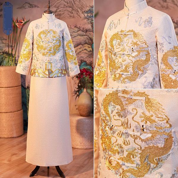 button qipao stage show clothing vestidos embroidery dragon men cheongsam mandarin collar bridegroom wedding dress suit, Red
button qipao stage show clothing vestidos embroidery dragon men cheongsam mandarin collar bridegroom wedding dress suit, Red