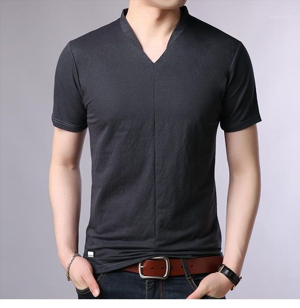 short sleeve stand collar casual tees male clothing slim mens designer tshirt solid color summer breathable, White;black
short sleeve stand collar casual tees male clothing slim mens designer tshirt solid color summer breathable, White;black