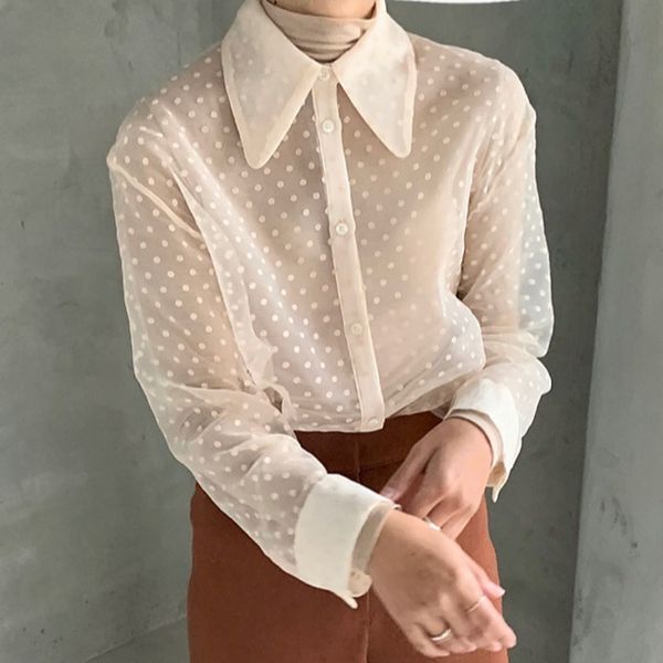 love transparent sheer polka dots blouse mesh long sleeve women shirt fashion chemise femme chemisier blusa mujer, White
love transparent sheer polka dots blouse mesh long sleeve women shirt fashion chemise femme chemisier blusa mujer, White
