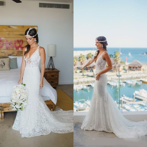 straps mermaid beach wedding dresses full lace bohemian style new 2020 v neck backless country bridal gowns long train bride dress, White
straps mermaid beach wedding dresses full lace bohemian style new 2020 v neck backless country bridal gowns long train bride dress, White