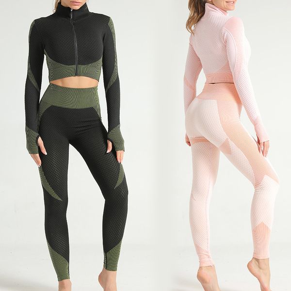 2pcs women yoga set gym workout clothes crop long sleeve zipper front seamless tight high waist design
2pcs women yoga set gym workout clothes crop long sleeve zipper front seamless tight high waist design