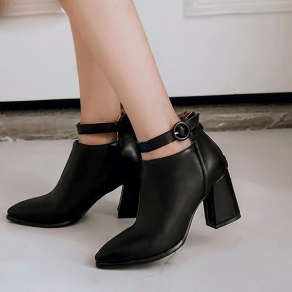 high heels boots women pointed toe square heel ankle boots hollow belt buckle back zipper pu winter chaussure femme #0819, Black
high heels boots women pointed toe square heel ankle boots hollow belt buckle back zipper pu winter chaussure femme #0819, Black