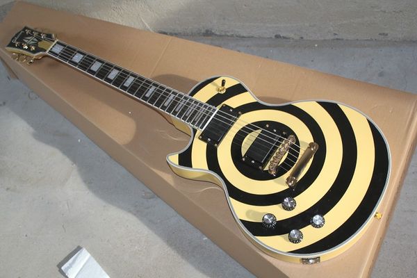 super seller left hand black and yellow circle electric guitar left-handed