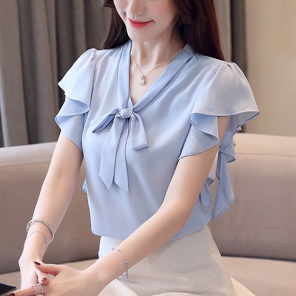 women's blouses & shirts chiffon pleated short sleeve fashion bow v-neck shirt, White
women's blouses & shirts chiffon pleated short sleeve fashion bow v-neck shirt, White