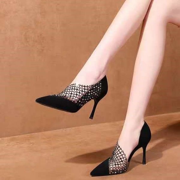 thin heel sandal female summer new and fashionable hollow out gauze water drill sandal pointy side empty shoe, Black
thin heel sandal female summer new and fashionable hollow out gauze water drill sandal pointy side empty shoe, Black