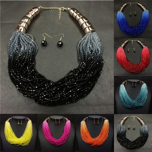 pinksee fashion exaggeration gradient resin multilayer glass beads necklace drop earrings boho jewelry set women's accessories, Silver
pinksee fashion exaggeration gradient resin multilayer glass beads necklace drop earrings boho jewelry set women's accessories, Silver