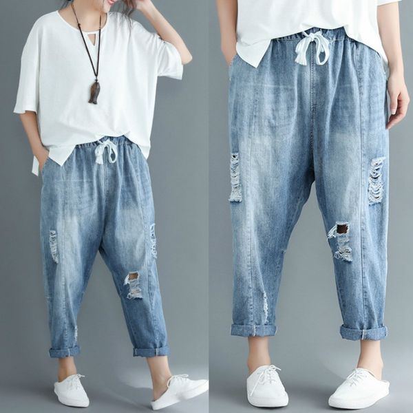 denim harem pants women rip holes loose oversize casual, Blue
denim harem pants women rip holes loose oversize casual, Blue