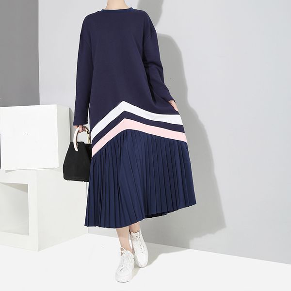 long dress woman dresses 2019 women winter long blue striped dress long sleeve female wear plus size loose dresses robe style 3814, Black;gray 
long dress woman dresses 2019 women winter long blue striped dress long sleeve female wear plus size loose dresses robe style 3814, Black;gray
