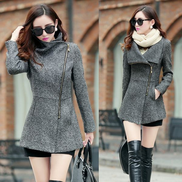 new brand autumn winter zipper woolen women jackets coats female turn down collar overcoat outwear xl1809, Black
new brand autumn winter zipper woolen women jackets coats female turn down collar overcoat outwear xl1809, Black