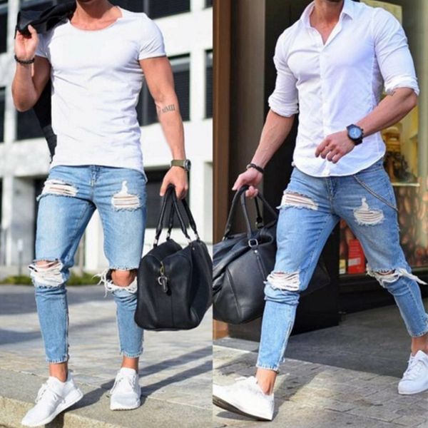 2020 boutique casual skinny jeans men straight denim jeans/male pants skinny men's jeans are light colored and ripped, Blue
2020 boutique casual skinny jeans men straight denim jeans/male pants skinny men's jeans are light colored and ripped, Blue