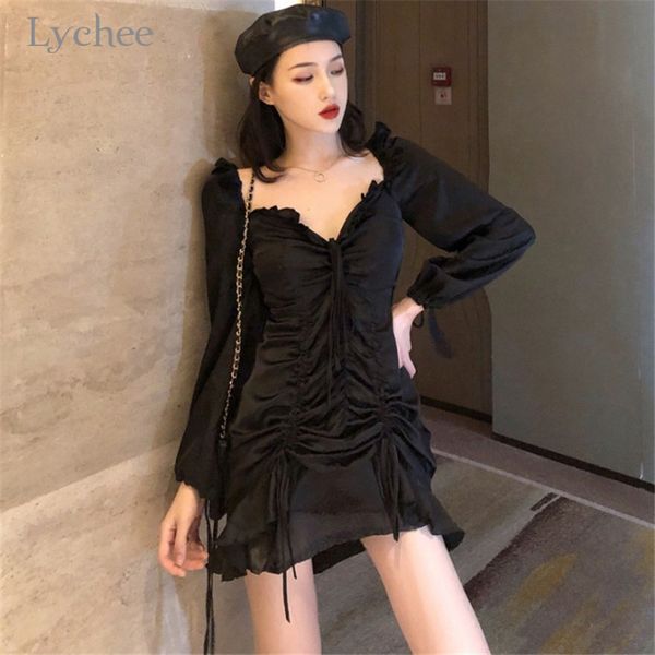 lychee harajuku solid color trumpet women dress off shoulder drawstring frill ruffle lady dress ruched spring lady dresses, Black;pink
lychee harajuku solid color trumpet women dress off shoulder drawstring frill ruffle lady dress ruched spring lady dresses, Black;pink