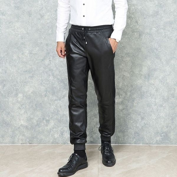men's pants 2021 man loose fit harem genuine leather drawstring elastic waist joggers trousers black sheepskin men
men's pants 2021 man loose fit harem genuine leather drawstring elastic waist joggers trousers black sheepskin men