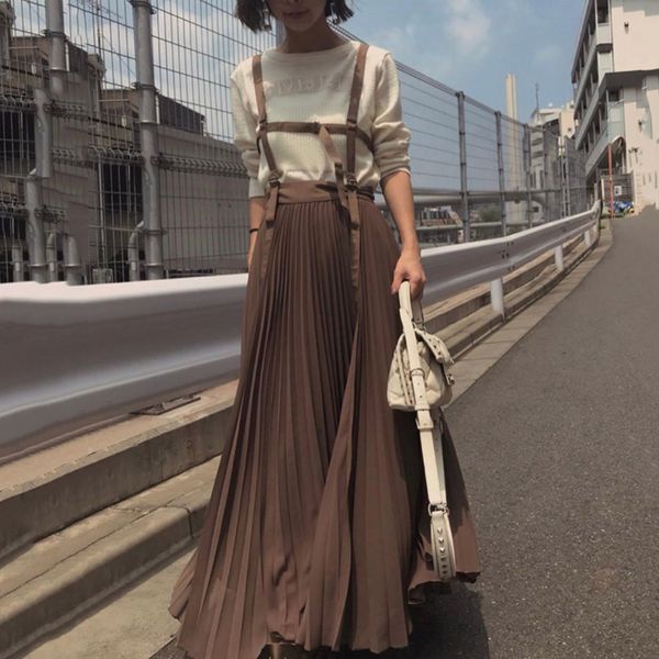 suspender pleated dress women 2019 autumn korean style strap long dresses elegant cusal vintage lady vestidos robe brown/pink, Black;gray
suspender pleated dress women 2019 autumn korean style strap long dresses elegant cusal vintage lady vestidos robe brown/pink, Black;gray