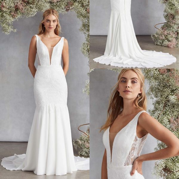 modest kellyfaetanini mermaid wedding dresses v neck sleeveless backless lace applique wedding gown sweep train robe de mariée, White
modest kellyfaetanini mermaid wedding dresses v neck sleeveless backless lace applique wedding gown sweep train robe de mariée, White
