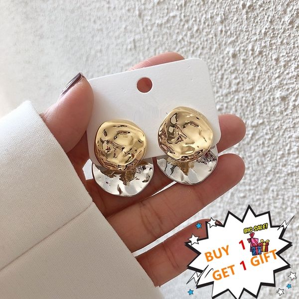 aomu s925 серебро нерегулярные складки диска золото серебро хит цвет съемный два способа носить металлические серьги стержня для женщин пода, Golden 
aomu s925 серебро нерегулярные складки диска золото серебро хит цвет съемный два способа носить металлические серьги стержня для женщин пода, Golden