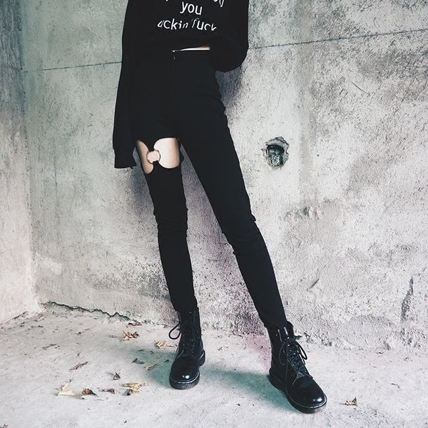 punk fashion gothic pants women pants hollow out right high leg ring high waist thin stretch fabrics pencil pants female, Black;white
punk fashion gothic pants women pants hollow out right high leg ring high waist thin stretch fabrics pencil pants female, Black;white