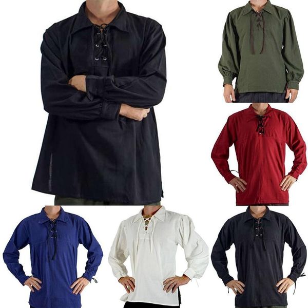 men medieval steampunk autumn solid color lace up lapel long sleeve shirt top, White;black
men medieval steampunk autumn solid color lace up lapel long sleeve shirt top, White;black