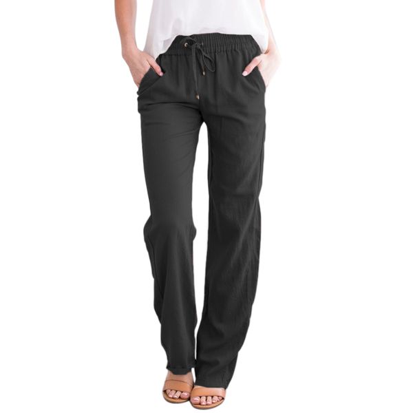 with drawstring cotton blend solid fashion autumn work pant long wide leg elegant women trousers casual pockets loose, Black;white
with drawstring cotton blend solid fashion autumn work pant long wide leg elegant women trousers casual pockets loose, Black;white