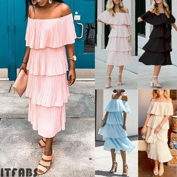 women`s summer boho ruffle off-shoulder maxi dress fashion ladies solid color evening party tiered long dress, Black;gray
women`s summer boho ruffle off-shoulder maxi dress fashion ladies solid color evening party tiered long dress, Black;gray