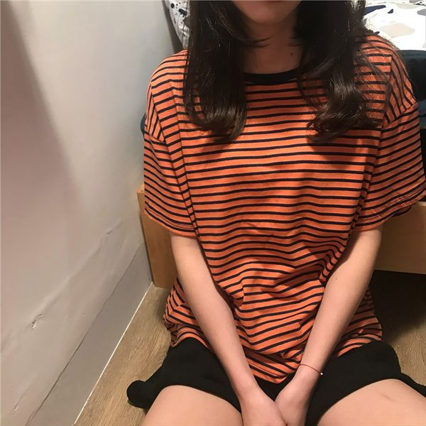 2019 women's loose ins base fashionable t-shirt shirt student all-match short sleeve striped t-shirt, White
2019 women's loose ins base fashionable t-shirt shirt student all-match short sleeve striped t-shirt, White