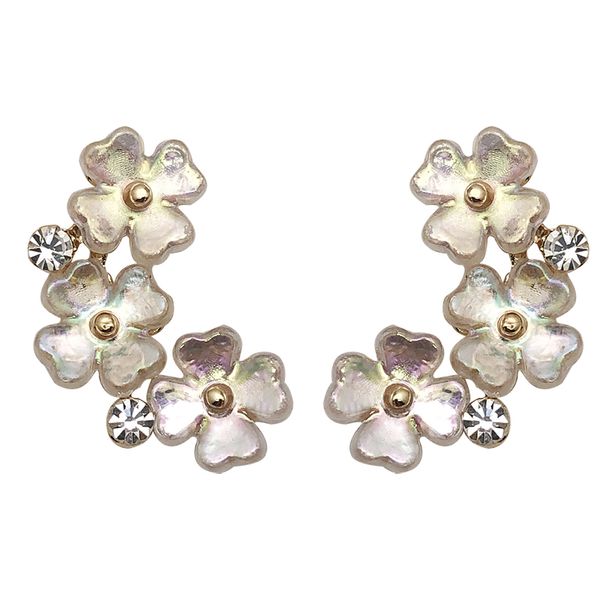 

japanese elegant flowers ears clip earrings without piercing women cute small white shell flowers clip on earring no pierced ear, Silver