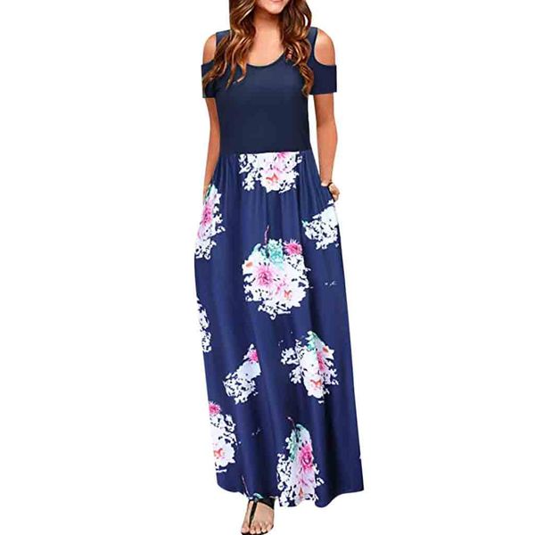 women' long dress female summer dress cold shoulder pocket floral print elegant maxi short sleeve casual vestidos, Black;gray
women' long dress female summer dress cold shoulder pocket floral print elegant maxi short sleeve casual vestidos, Black;gray