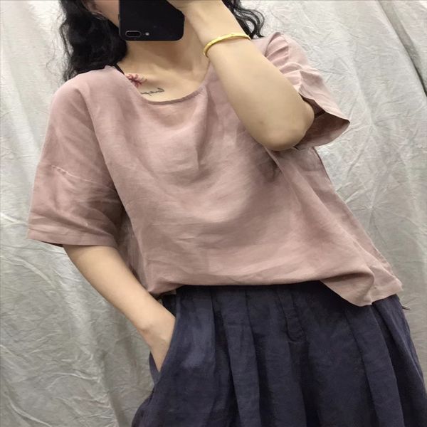 fu fu 2020 pure linen back collar contrast color plate buckle t-shirt loose t-shirt slim female, White
fu fu 2020 pure linen back collar contrast color plate buckle t-shirt loose t-shirt slim female, White