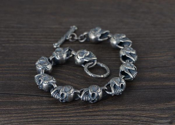 73g 925 solid sterling silver mens gothic skull link handmade high details bangle bracelet 24cm a4325, Black
73g 925 solid sterling silver mens gothic skull link handmade high details bangle bracelet 24cm a4325, Black