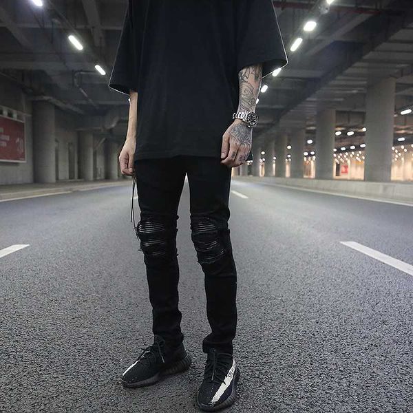 european and american high street fan car pu leather patch stretch small feet jeans hip hop black wild trousers, Blue
european and american high street fan car pu leather patch stretch small feet jeans hip hop black wild trousers, Blue