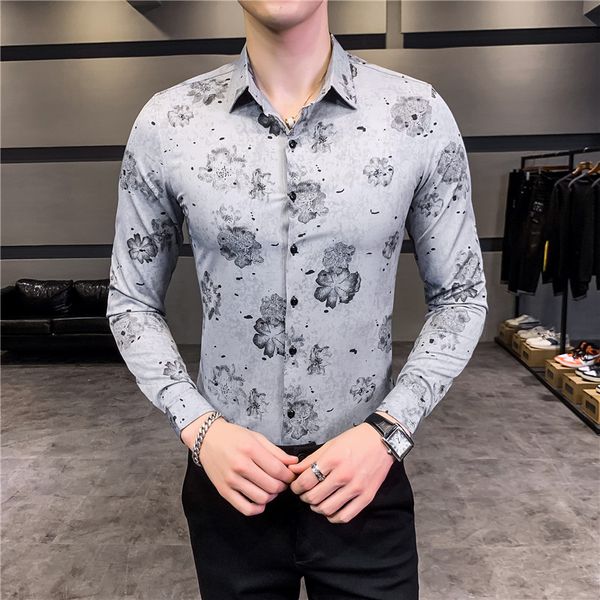korea casual men slim fit long sleeve flower print streetwear social formal business dress shirt chemise homme 2020 spring, White;black
korea casual men slim fit long sleeve flower print streetwear social formal business dress shirt chemise homme 2020 spring, White;black