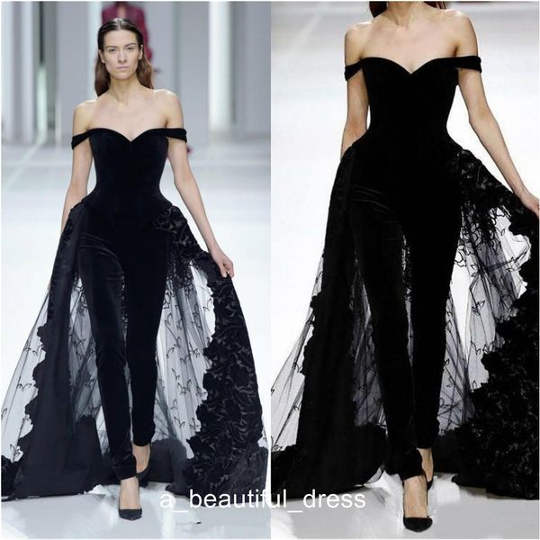 women fashion evening dresses jumpsuits off shoulder overskirts tulle lace dress prom dresses special occasion wears robes de soirée ed1141, Black;red