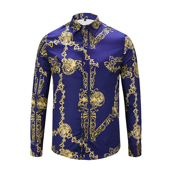 men's designer high end fashion trend gold chain printing cardigan long sleeve shirt luxury casual size -xxl, White;black