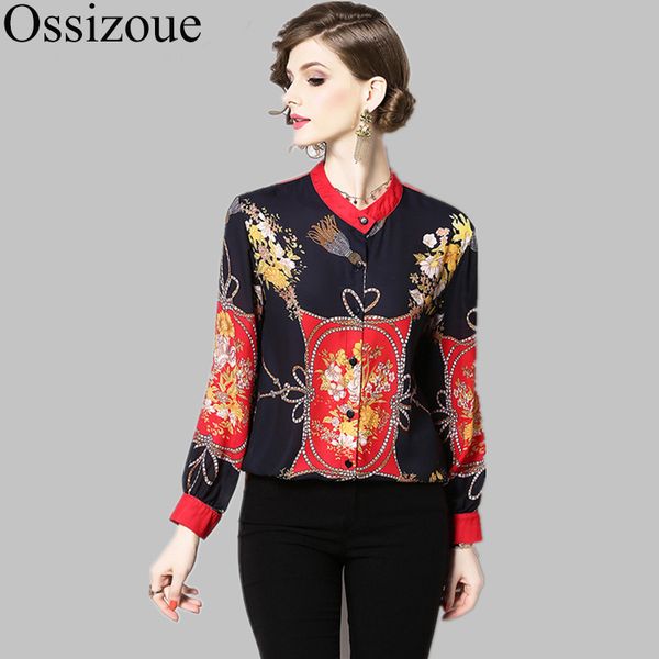 2019 autumn vintage blouse women flower print long sleeve stand collar button down shirt lady office work and blouses, White
2019 autumn vintage blouse women flower print long sleeve stand collar button down shirt lady office work and blouses, White