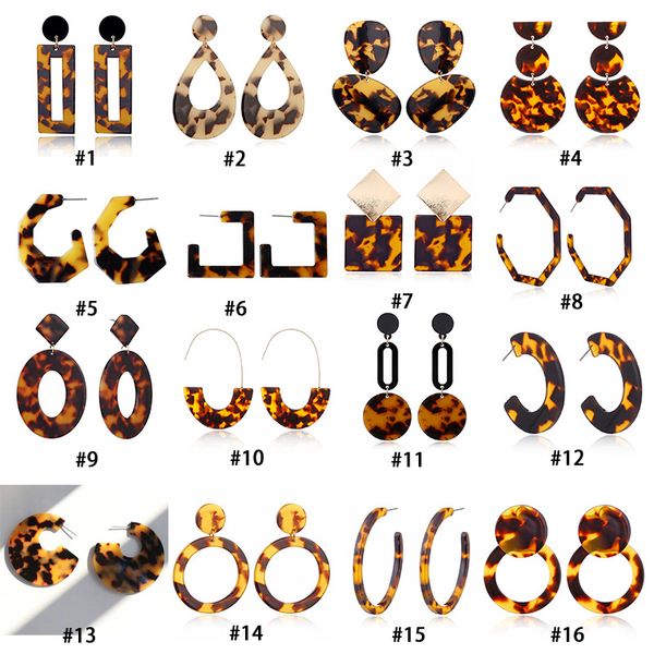 new leopard print acrylic acetic acid sheet dangle earrings for women geometric circle square long drop statement earrings boho jewelry, Silver