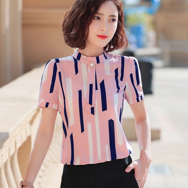 chiffon shirt women summer new stand collar short sleeve stripe print blouses fashion ladies office temperament plus size, White
chiffon shirt women summer new stand collar short sleeve stripe print blouses fashion ladies office temperament plus size, White