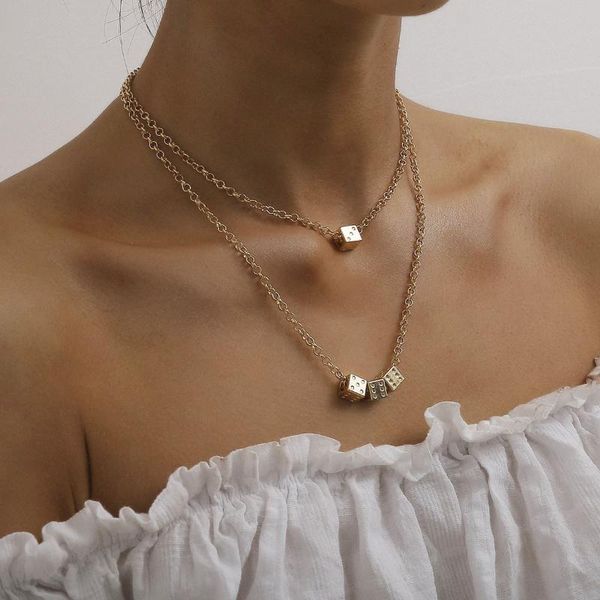 vintage gold color dice square pendant necklace for women personality layered tassel clavicle chain collar fashion jewelry, Silver
vintage gold color dice square pendant necklace for women personality layered tassel clavicle chain collar fashion jewelry, Silver
