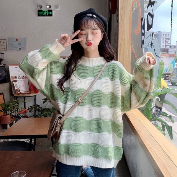 2019 autumn and winter new round neck striped sweater female korean version of the loose wild set long-sleeved sweater tide, White;black
2019 autumn and winter new round neck striped sweater female korean version of the loose wild set long-sleeved sweater tide, White;black