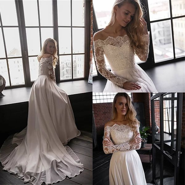 floral a-line wedding dresses boho off-shoulder long sleeve beaded appliqued bridal gown tulle sweep train custom made beach robes de mariée, White
floral a-line wedding dresses boho off-shoulder long sleeve beaded appliqued bridal gown tulle sweep train custom made beach robes de mariée, White