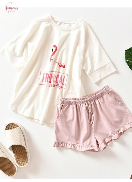 short sleeved flamingos home suit spot 100% cotton pajama sets summer nightly recommended round neck womens shorts pijama home clothing, Black;red
short sleeved flamingos home suit spot 100% cotton pajama sets summer nightly recommended round neck womens shorts pijama home clothing, Black;red